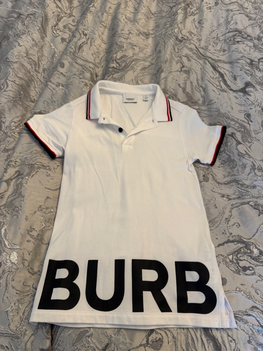 Burberry White Polo Shirt for Kids with Black Logo size 10